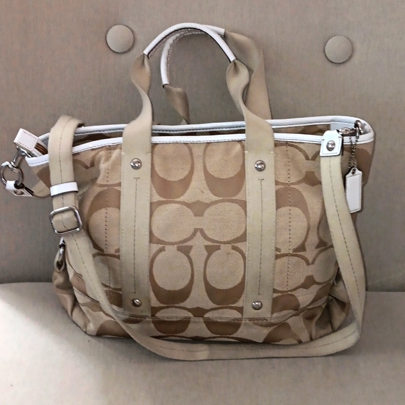 Coach Handbags - Coach beige signature crossbody bag